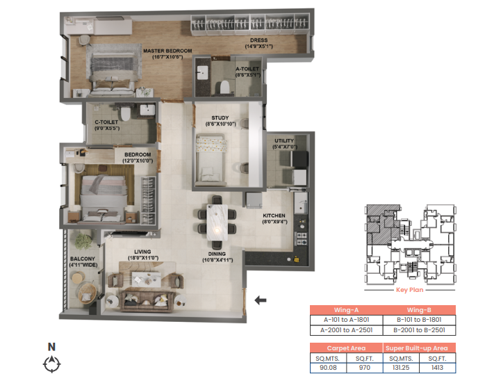 Adarsh Welkin Park 2 BHK Floor Plan