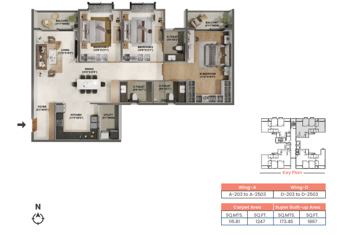 Adarsh Welkin Park 3 BHK Floor Plan